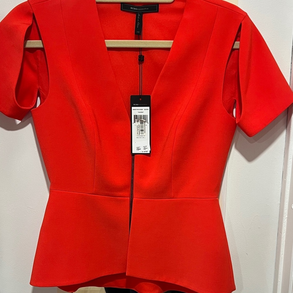 BCBGMaxAzria Vivid Red Peplum Blouse